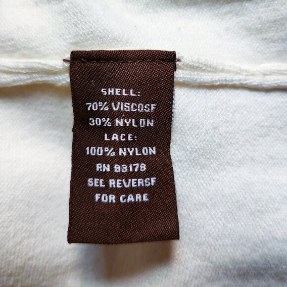 Adrienne Vittadini White Top Blouse with Black Lace Insert Crew Neck Long Sleeve - Picture 6 of 10